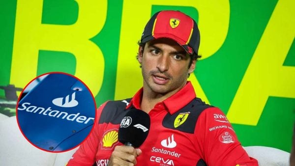 Carlos Sainz (via IMAGO), Santander sponsoring Williams (Screenshot via Williams)