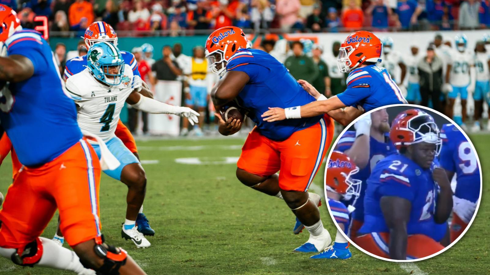 (Video) Near 450 lb college football lineman hits the Heisman pose after bulldozing through a wall of defenders