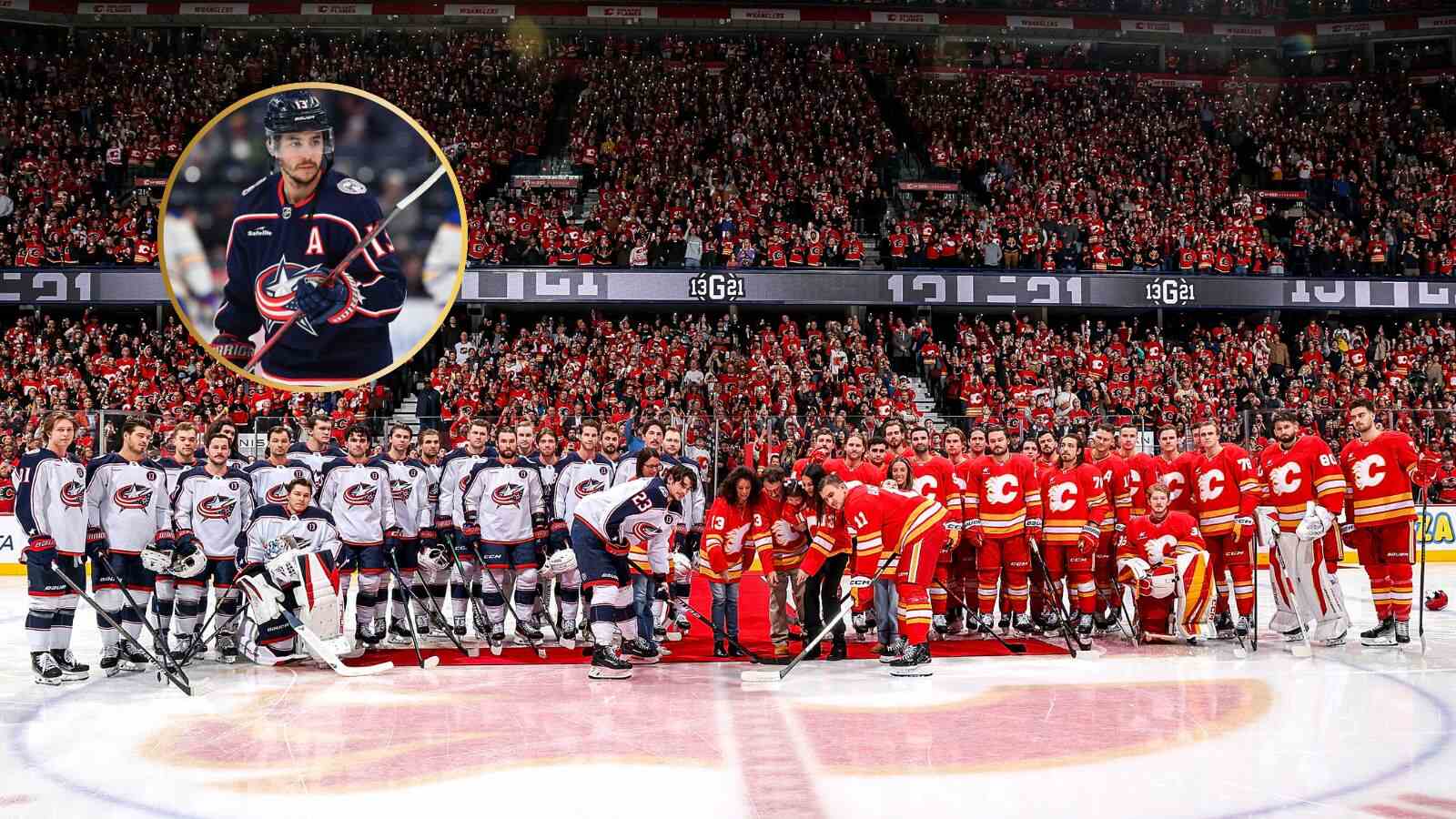 (Video) Flames and Blue Jackets pay EMOTIONAL tribute to Johnny Gaudreau and his brother with special ceremonial face off