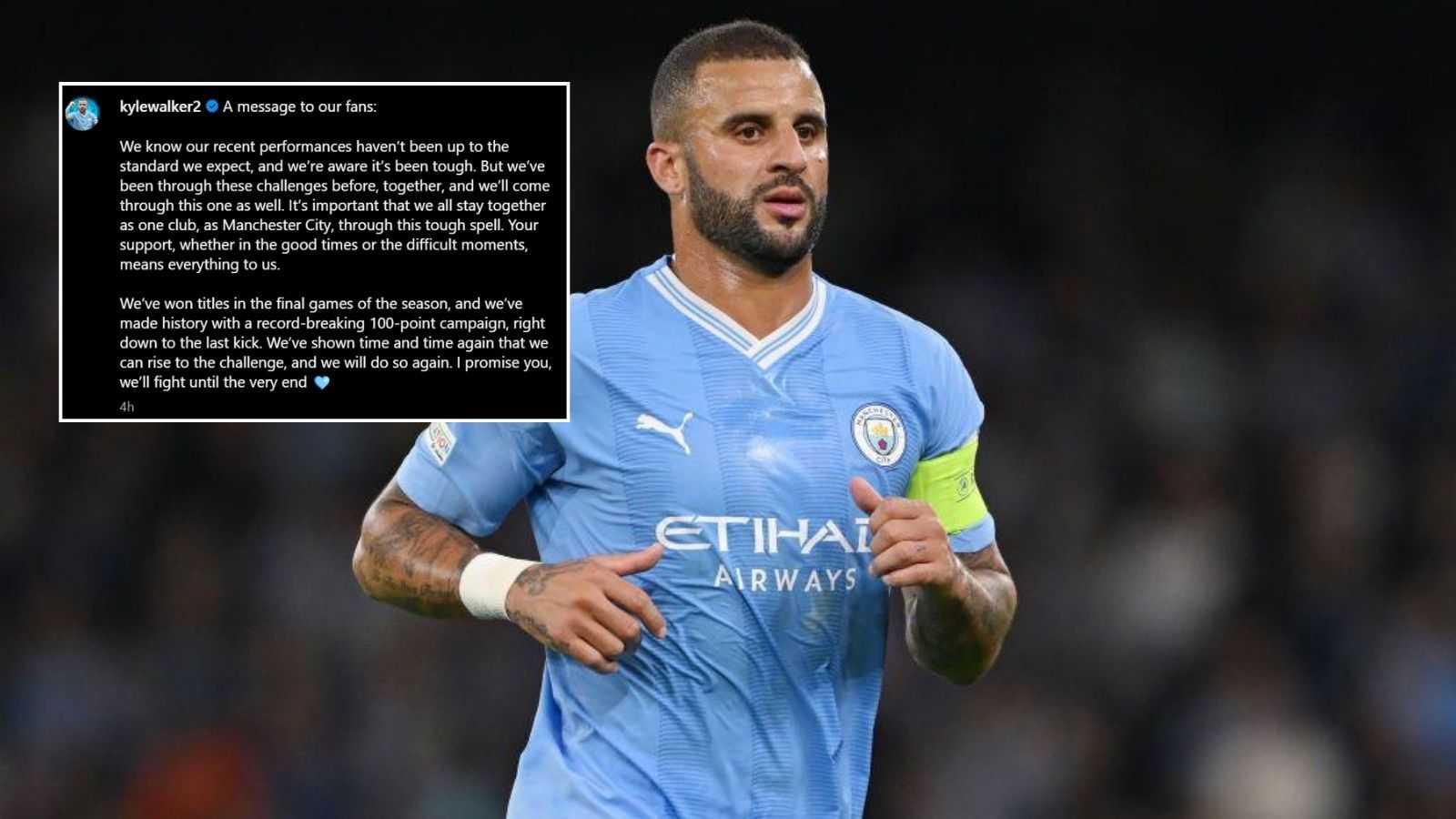 Kyle Walker pens confident message as Manchester City suffers sixth defeat in seven games