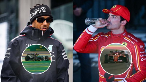 Lewis Hamilton and Carlos Sainz (via IMAGO, @Motorsport/X, Screenshot)