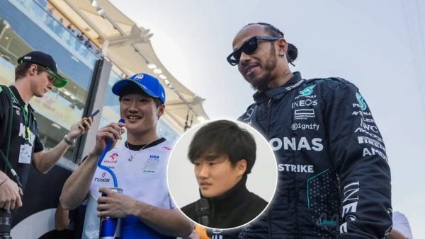 Yuki Tsunoda and Lewis Hamilton