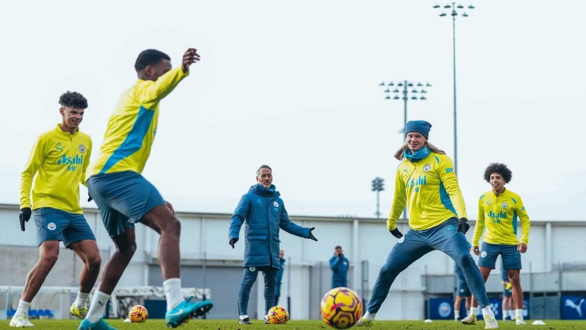 Manchester City in training ahead of the game vs Crystal Palace