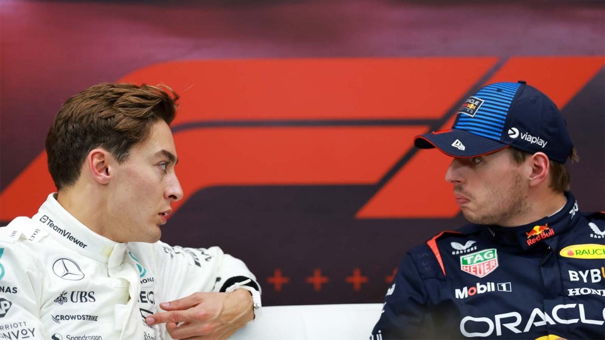 Max Verstappen and George Russell (via Red Bull)