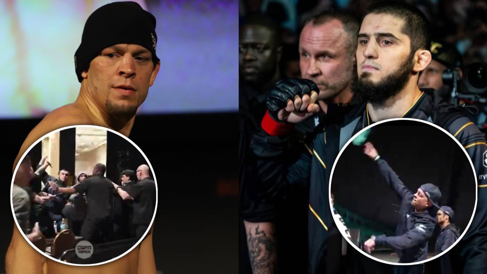 WATCH: California vs Dagestan rivalry reignited as Nate Diaz launches water bottles at Islam Makhachev teammates