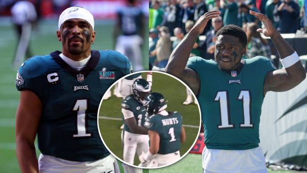 Philadelphia Eagles teammates Jalen Hurts and AJ Brown performed a TD celebration