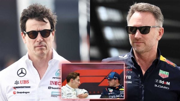 Toto Wolff Christian Horner Max Verstappen George Russell