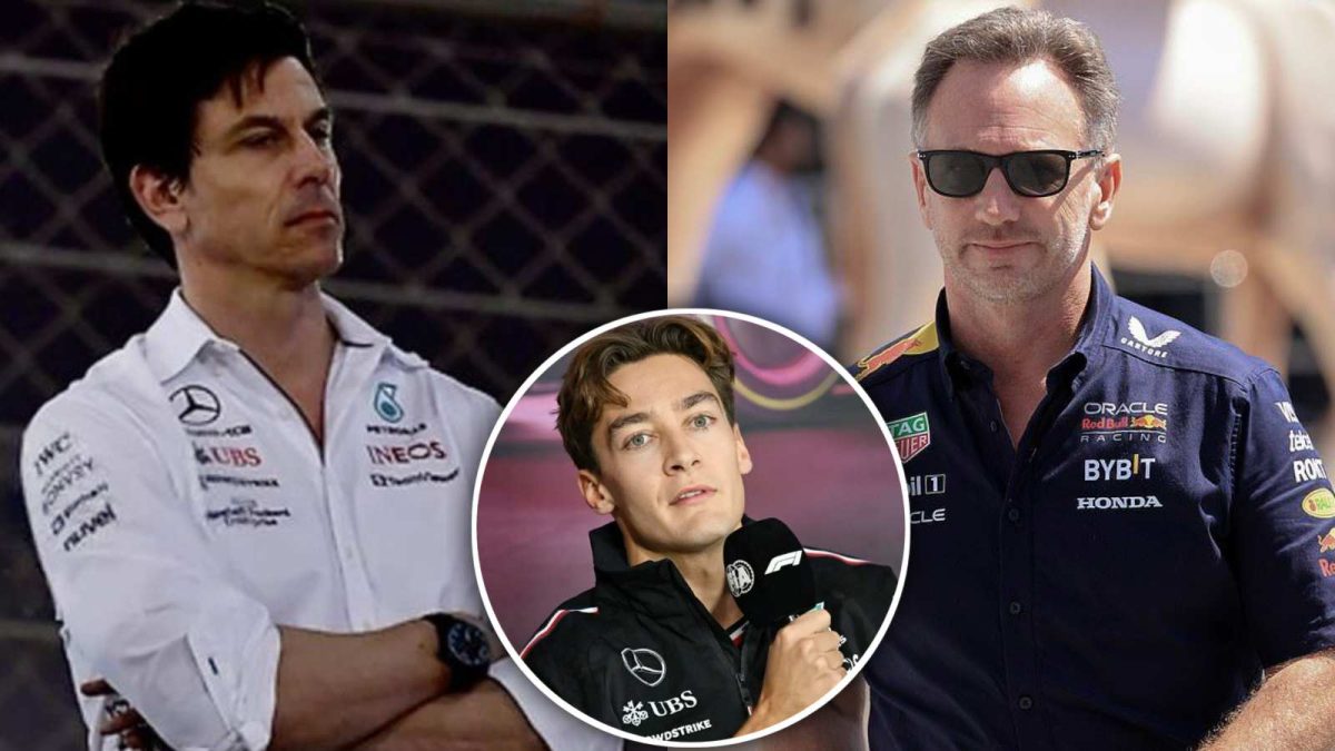 Toto Wolff and Christian Horner, George Russell