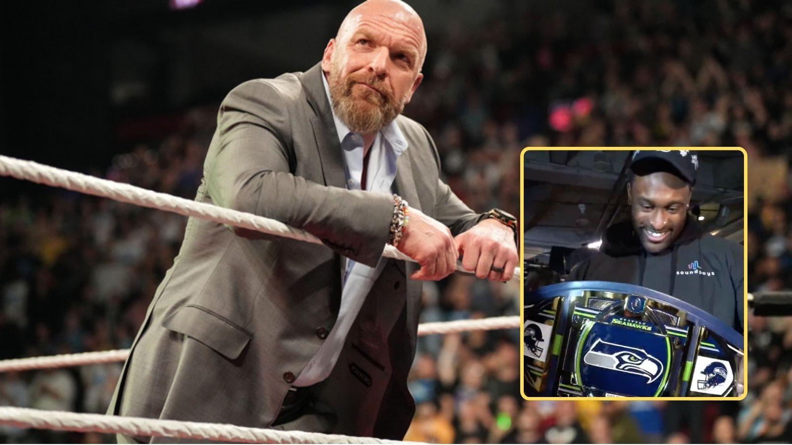 WATCH: Triple H gifts custom WWE Seahawks title to NFL star Dekaylin Metcalf after Raw