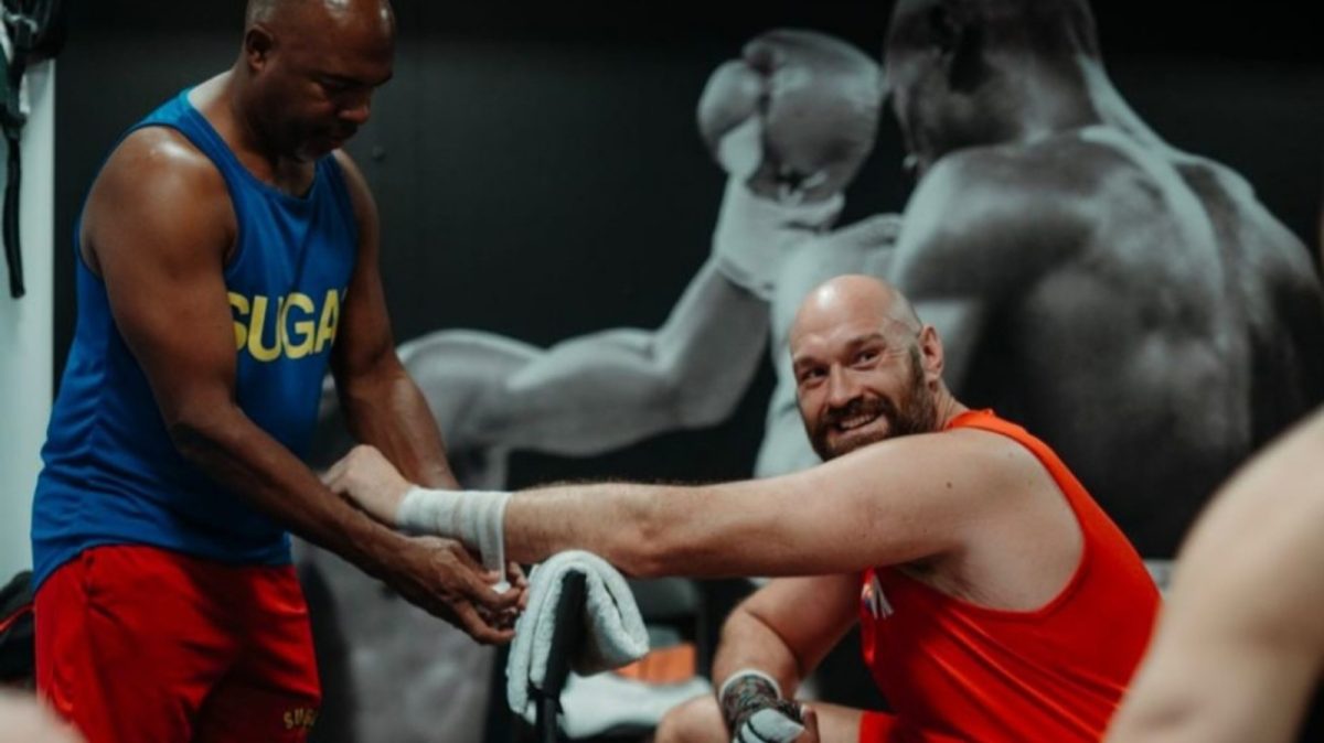 Tyson Fury smiling at training camp