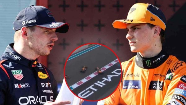 Max Verstappen and Oscar Piastri (via IMAGO, @Formula1/X, Screenshot)