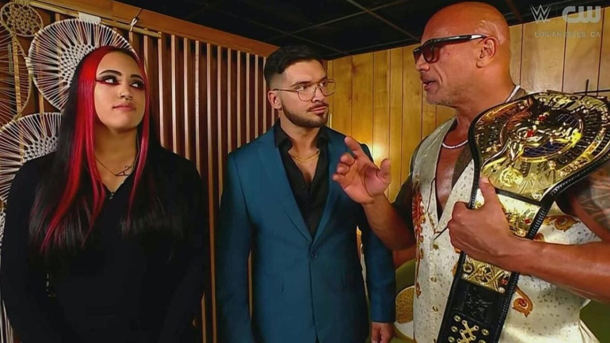 Ava Raine, Ethan Page and The Rock