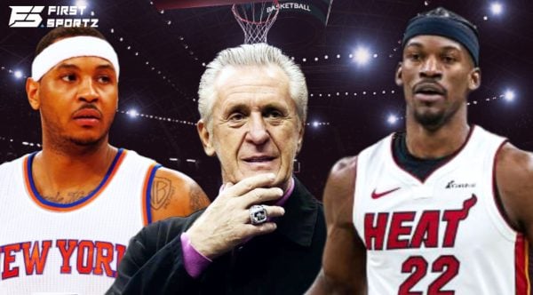 Carmelo Anthony, Pat Riley and Jimmy Butler