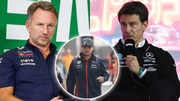 Christian Horner, Max Verstappen, and Toto Wolff