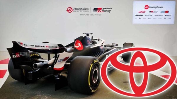 Haas VF24 (via Haas F1 team) Toyota logo (via Toyota)