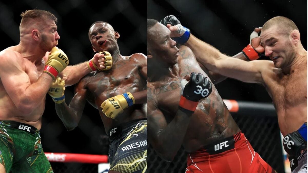 Israel Adesanya at UFC 305 (L) and UFC 293 (R)