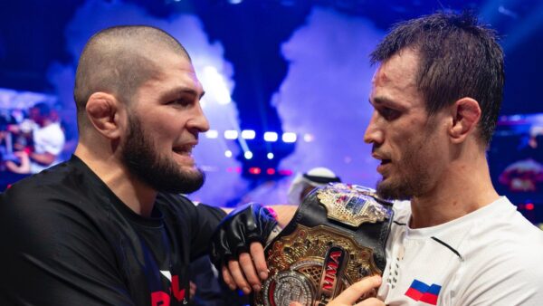 Khabib Nurmagomedov and Usman Nurmagomedov after the recent Bellator title defense