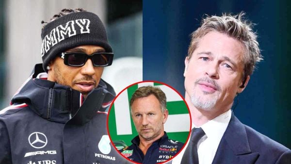 Lewis Hamilton, Christian Horner and Brad Pitt (via IMAGO)