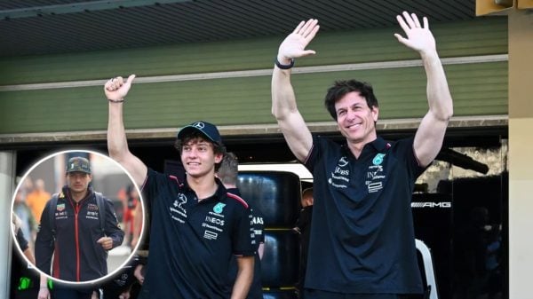 Kimi Antonelli, Toto Wolff and Max Verstappen