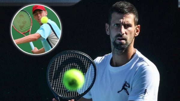 Novak Djokovic and John Millman (via X/The Age)