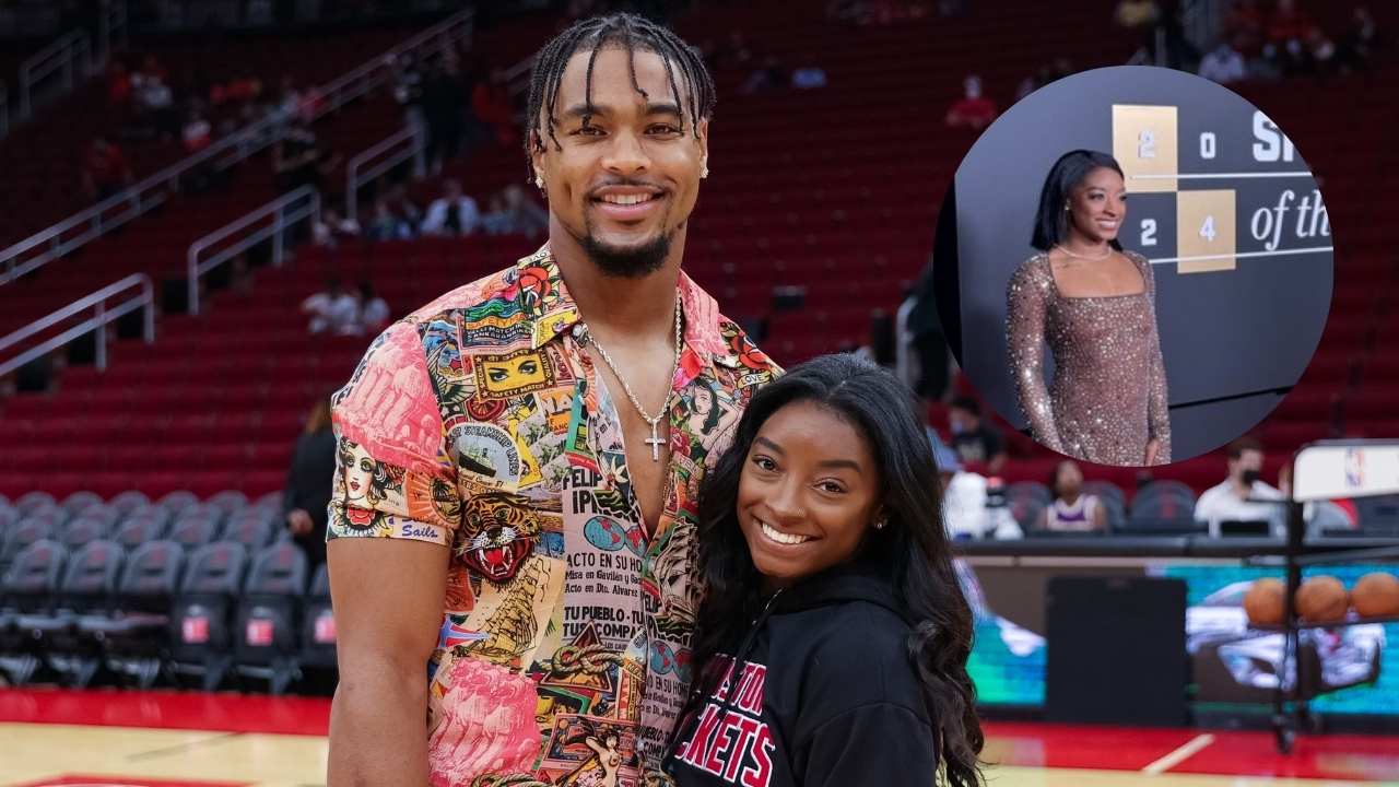 (Video) Simone Biles stuns in shiny dress with NFL husband Jonathan Owens on red carpet