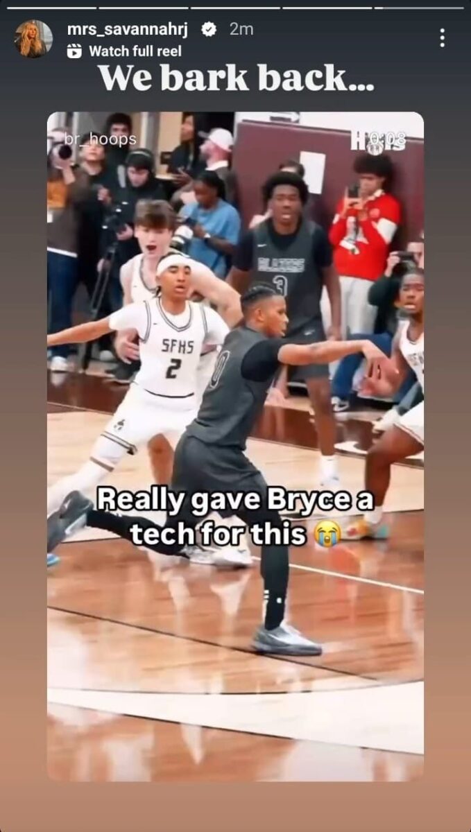 (Video) Savannah James stands by son Bryce James 'giving it back' to taunting crowd 3 Svannah James Instagram story