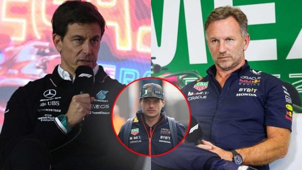 Toto Wolff, Max Verstappen and Christian Horner (via IMAGO)