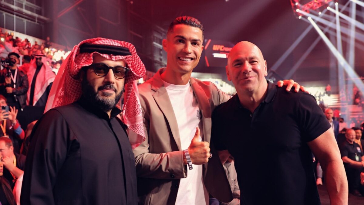 Dana White alerted about major 'breathing problem' from UFC Saudi Arabia fighters 3 Dana White poses with Turki Alalshikh and Cristiano Ronaldo at UFC Saudi Arabia