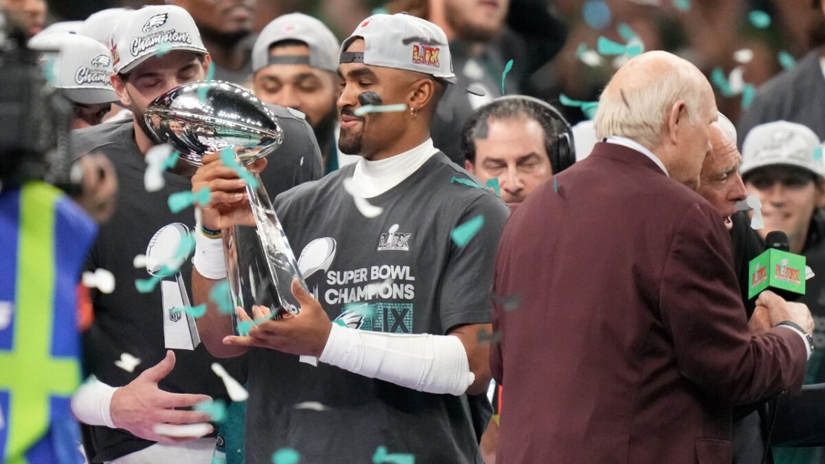 Jalen Hurts winning Super Bowl LIX MVP