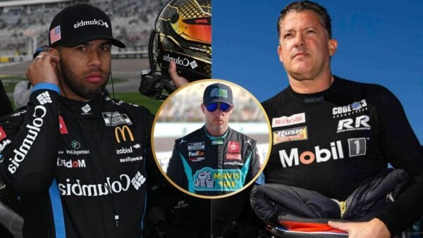 Bubba Wallace, Denny Hamlin and Tony Stewart