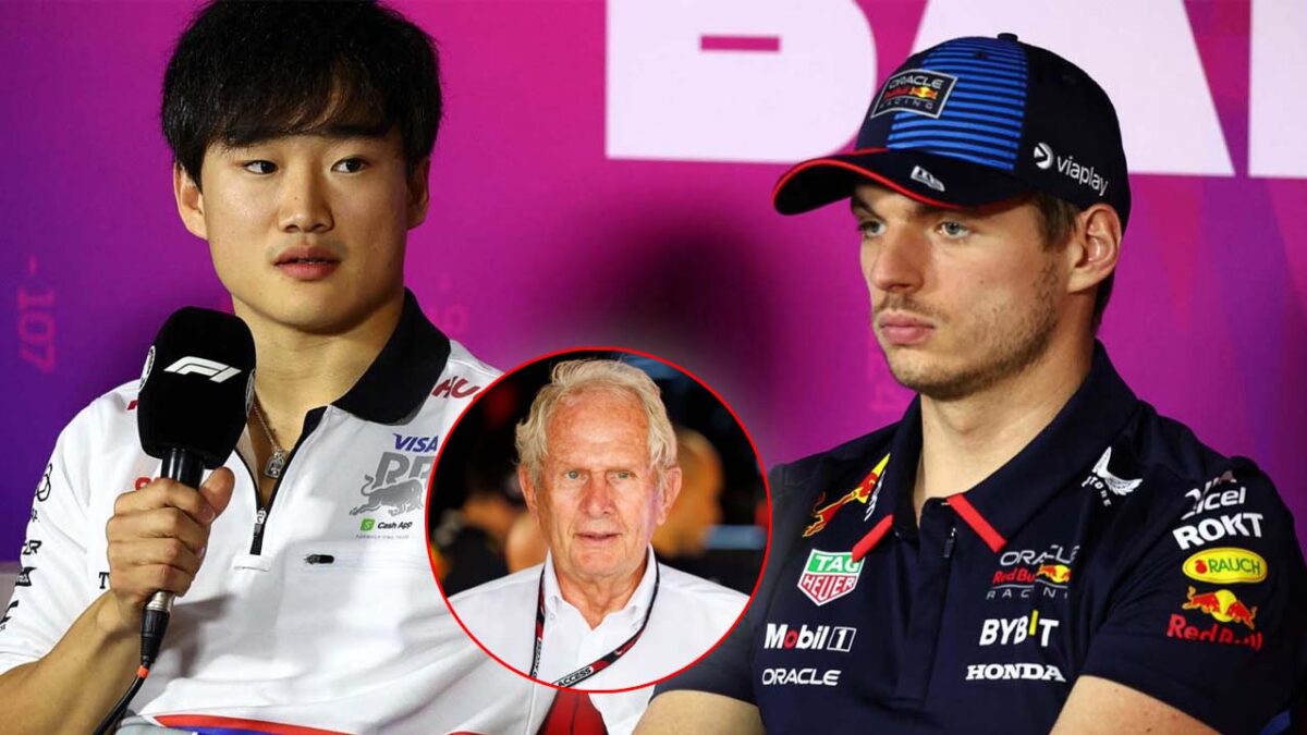 “You wouldn't have seen me!” Max Verstappen takes a cheeky dig at McLaren after Japanese GP 3 Yuki Tsunoda and Max Verstappen (via Racingnews365), Helmut Marko (via IMAGO)